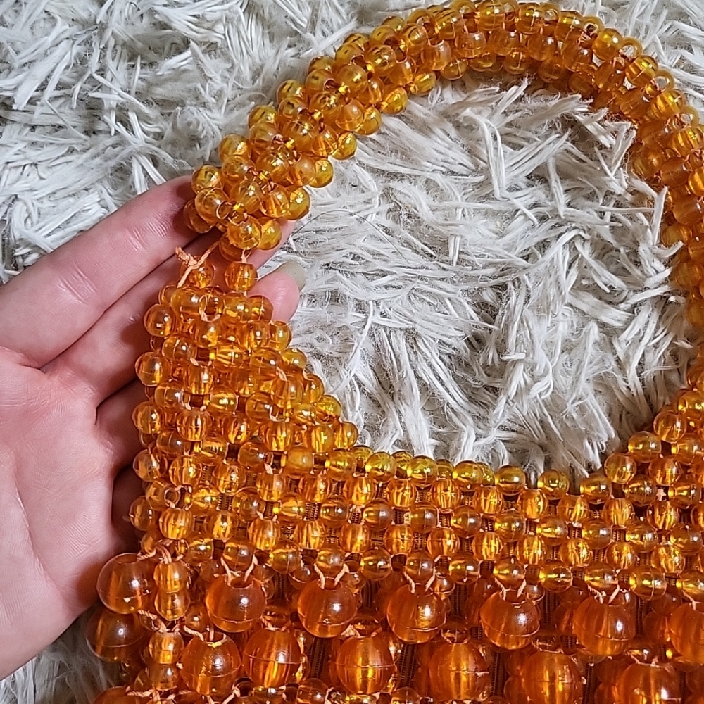 Vintage Bead Purse Amber Orange Festival Vacation Retro Hippie Beaded Baubles - Picture 5 of 10